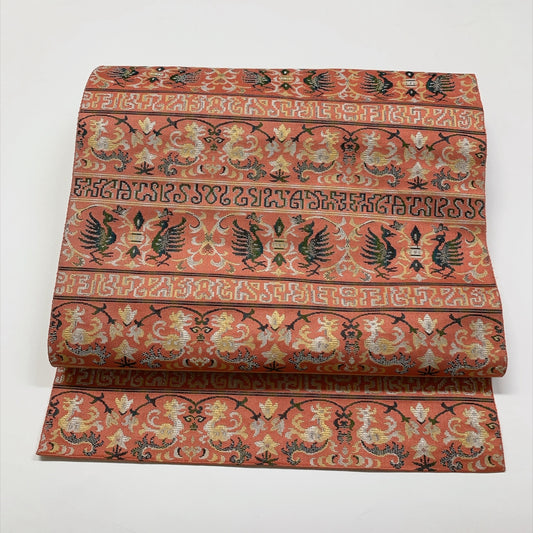 9415# Japanese Vintage Nagoya Obi Belt Kimono Fabric Silk All-over pattern　