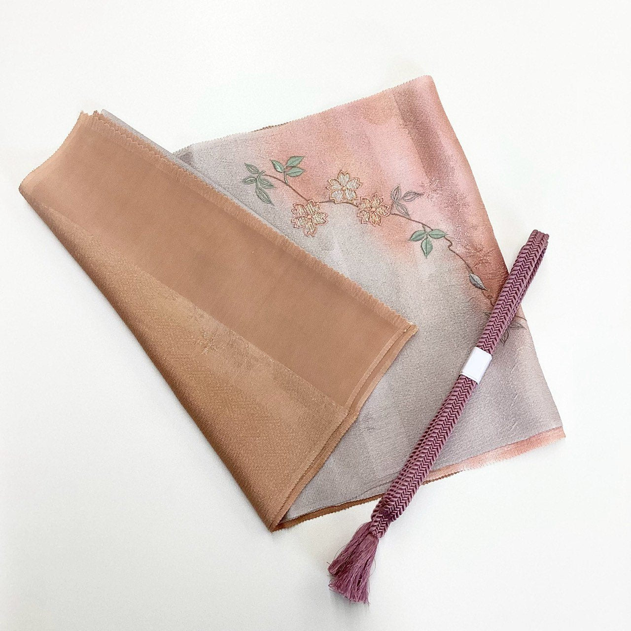 ［8557］帯締め 帯揚げ セット 枝花霞文様 金通し地 ぼかし 正絹 着物 帯絞め