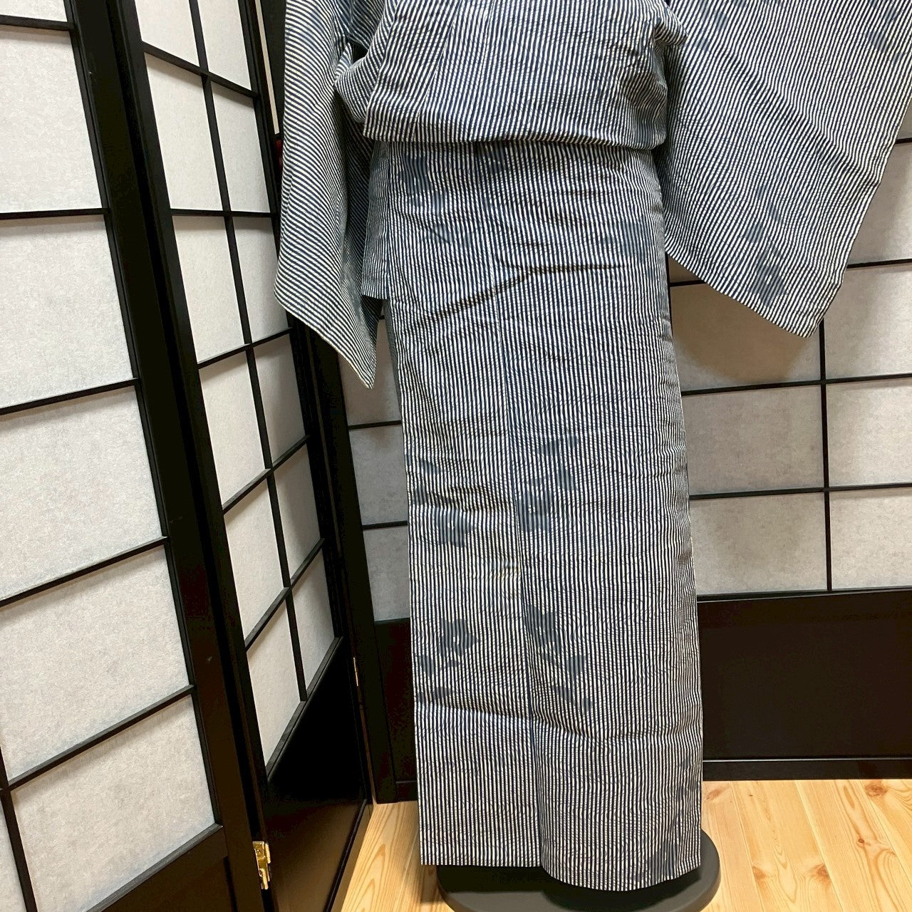 ［9095］浴衣 草花流水縞帳文様 ゆかた レディース 綿 リメイク