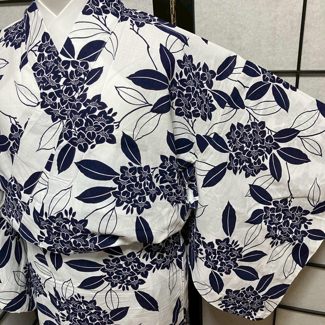 ［9083］浴衣 紫陽花 あじさい 白 綿 レディース ゆかた リメイク