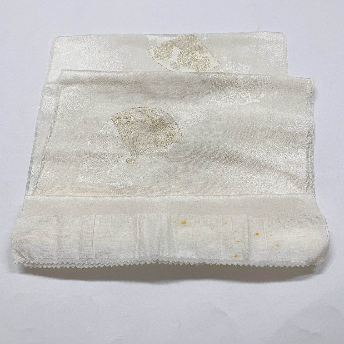 ［8695］帯締め 帯揚げ セット 扇草花文様 金銀糸 正絹 着物 帯絞め