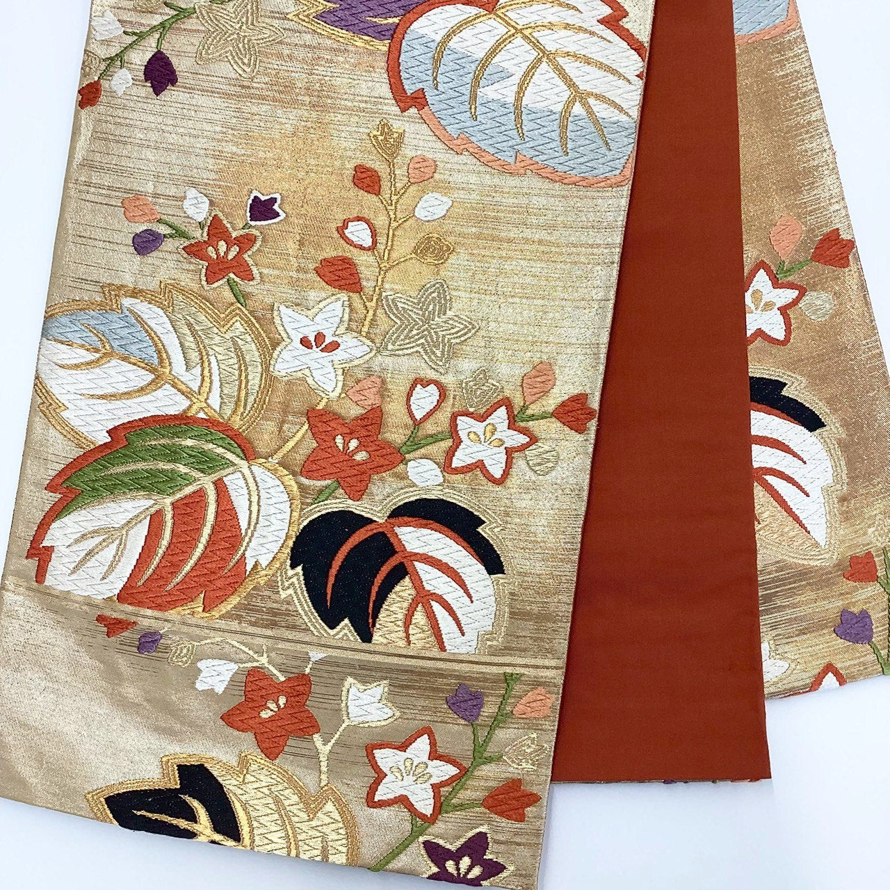 ［8811］袋帯 桐花文様 刺繍 金糸 六通 正絹 着物 フォーマル