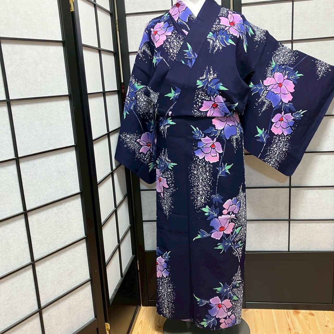 ［9107］浴衣 美品 枝草花文様 綿 レディース ゆかた リメイク