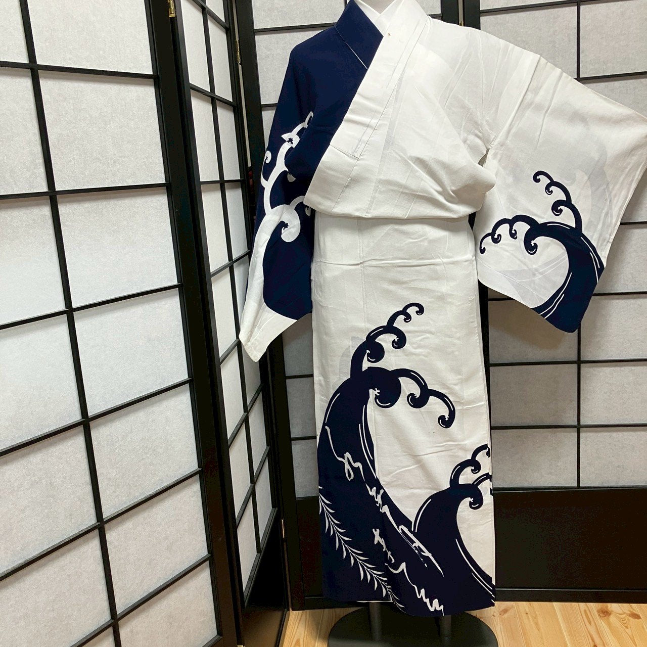 ［9100］浴衣 立波文字 ゆかた レディース 綿 リメイク