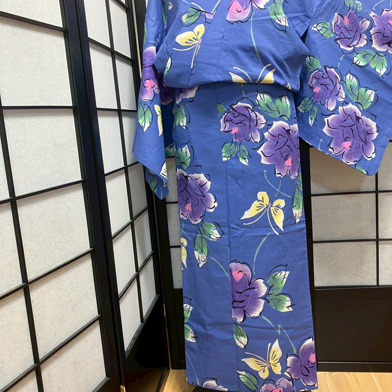［9127］浴衣 美品 草花文様 ゆかた レディース 綿 リメイク