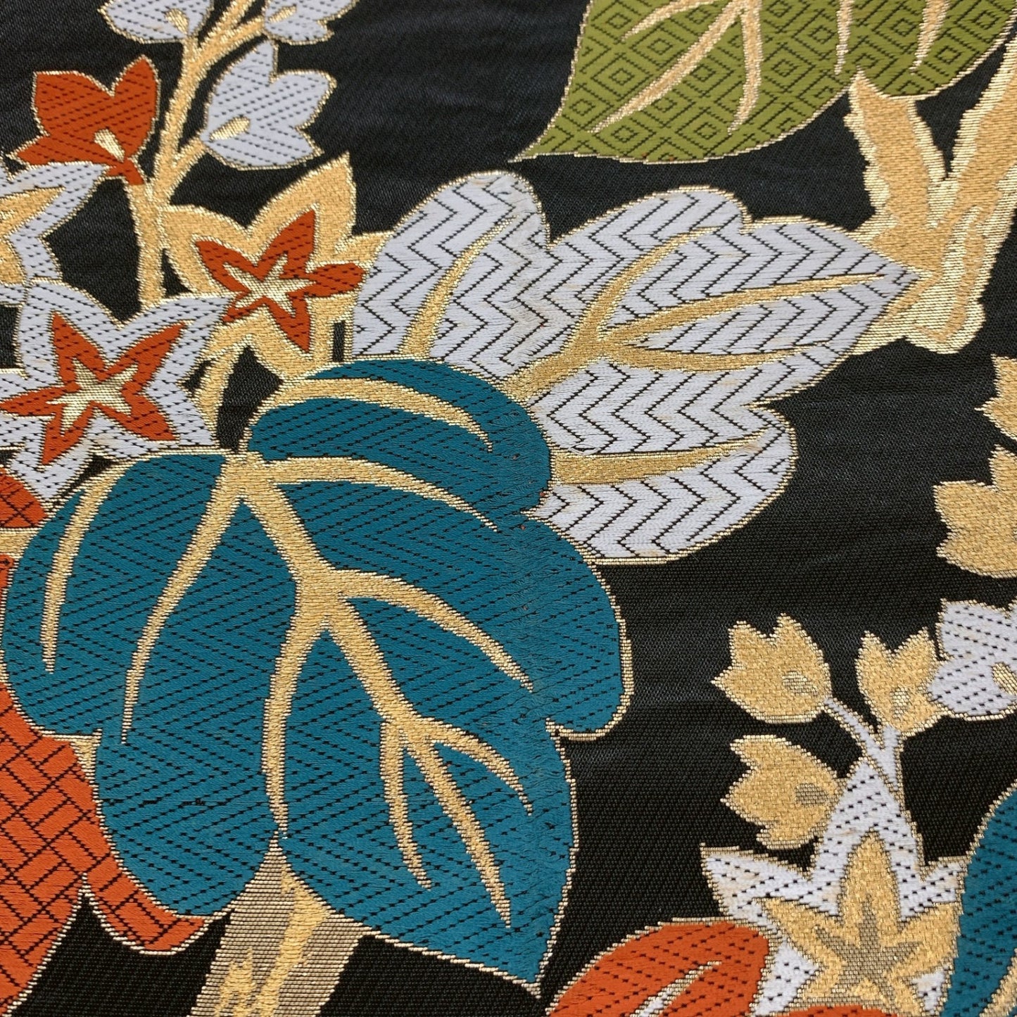 9010# Japanese Vintage Fukuro Obi Belt Kimono Fabric Silk Traditional Black