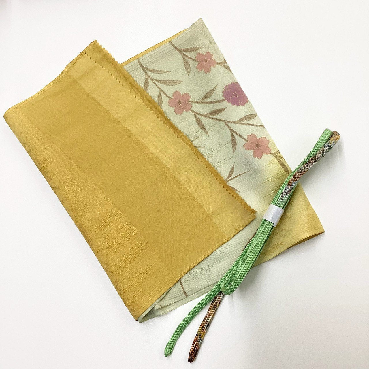 ［8293］帯締め 帯揚げ セット 枝花文様 金彩 ぼかし 正絹 着物 帯絞め