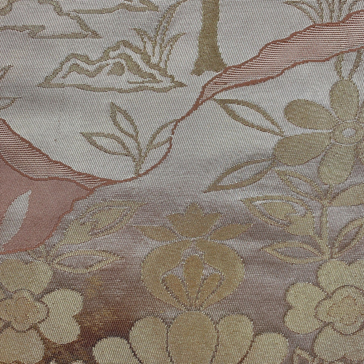 ［9352］名古屋帯 草花風景文様 九寸 金銀糸 正絹 着物
