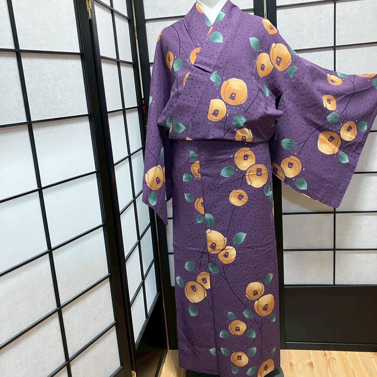 ［9168］浴衣 枝花文様 ゆかた レディース 綿 リメイク
