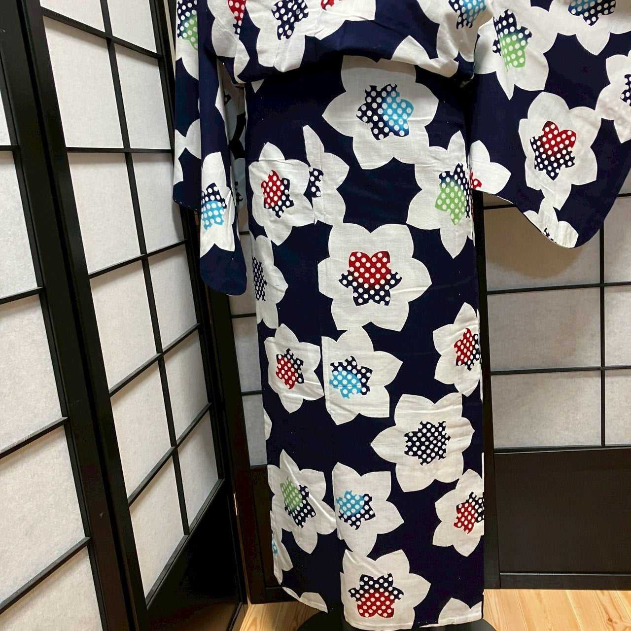 ［9458］浴衣 花吉祥文様 綿 リメイク ゆかた リメイク